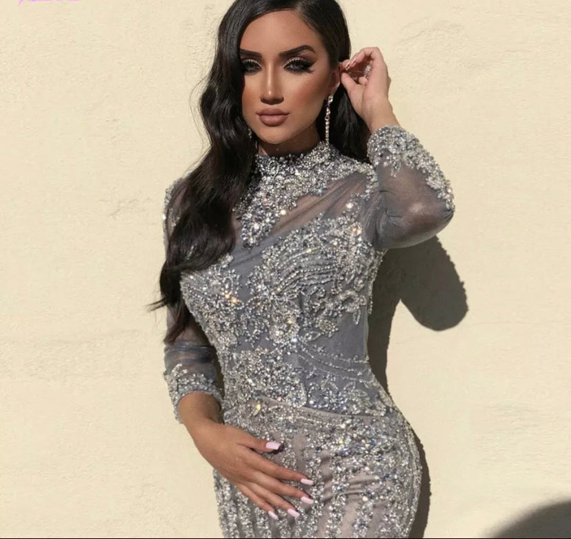 Gorgeous Dark Gray Diamonds Evening Dresses Long Sleeve Souad15 Boutiques Gorgeous Dark Gray Diamonds Evening Dresses Long Sleeve Souad15 Boutiques