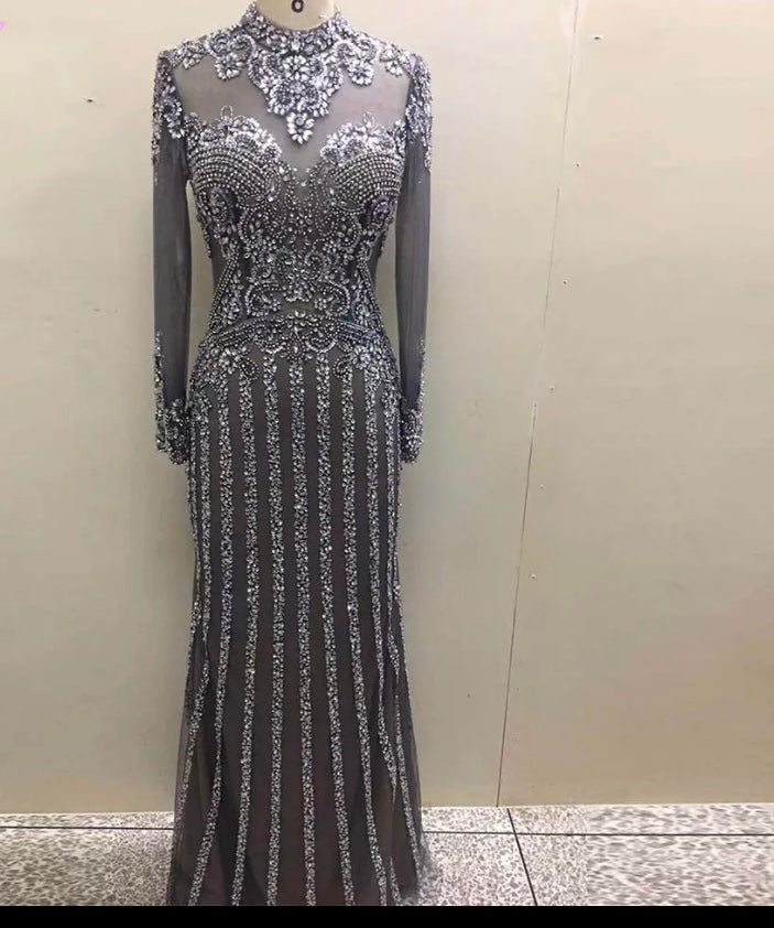 Gorgeous Dark Gray Diamonds Evening Dresses Long Sleeve Souad15 Boutiques Gorgeous Dark Gray Diamonds Evening Dresses Long Sleeve Souad15 Boutiques