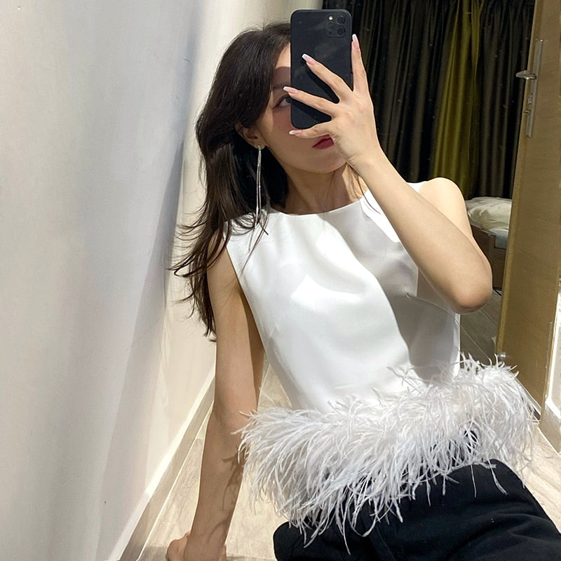 Feather Fur Shirt Top Women Sleeveless – Souad15 Boutiques