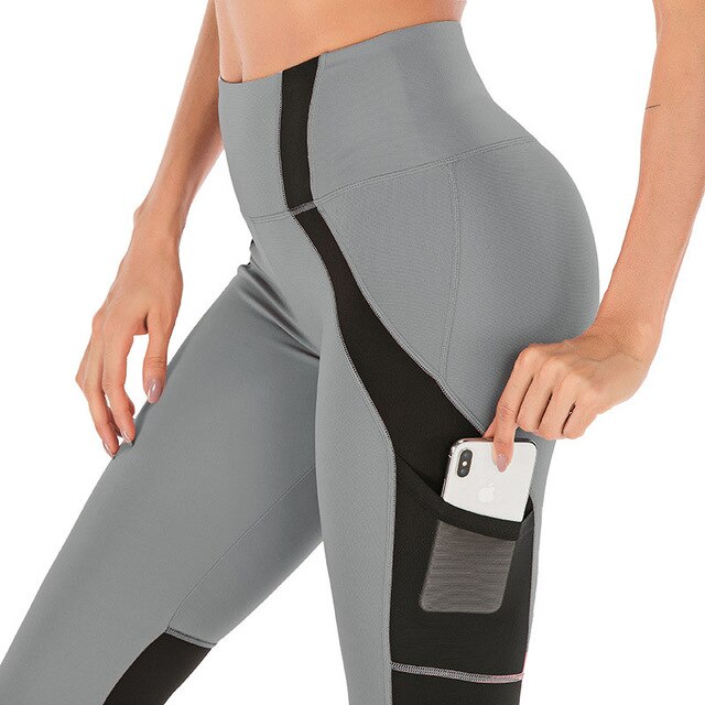 Sports Pants Contrast Color Stitching Mesh Leggings Side Pocket Mobile –  Souad15 Boutiques