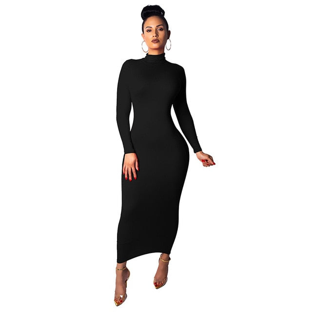 black maxi pencil dress High Neck Long Sleeve Maxi Bodycon Dress Pencil Red Black – Souad15  Boutiques