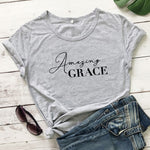 Amazing Grace 100%Cotton T-shirt Scripture Women Christian Tshirt Casual Short Sleeve Jesus Religion Graphic Tees Tops Drop Ship