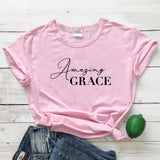 Amazing Grace 100%Cotton T-shirt Scripture Women Christian Tshirt Casual Short Sleeve Jesus Religion Graphic Tees Tops Drop Ship