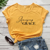 Amazing Grace 100%Cotton T-shirt Scripture Women Christian Tshirt Casual Short Sleeve Jesus Religion Graphic Tees Tops Drop Ship