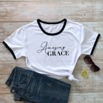 Amazing Grace 100%Cotton T-shirt Scripture Women Christian Tshirt Casual Short Sleeve Jesus Religion Graphic Tees Tops Drop Ship