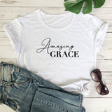 Amazing Grace 100%Cotton T-shirt Scripture Women Christian Tshirt Casual Short Sleeve Jesus Religion Graphic Tees Tops Drop Ship