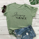 Amazing Grace 100%Cotton T-shirt Scripture Women Christian Tshirt Casual Short Sleeve Jesus Religion Graphic Tees Tops Drop Ship