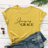 Amazing Grace 100%Cotton T-shirt Scripture Women Christian Tshirt Casual Short Sleeve Jesus Religion Graphic Tees Tops Drop Ship