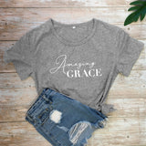 Amazing Grace 100%Cotton T-shirt Scripture Women Christian Tshirt Casual Short Sleeve Jesus Religion Graphic Tees Tops Drop Ship