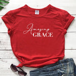 Amazing Grace 100%Cotton T-shirt Scripture Women Christian Tshirt Casual Short Sleeve Jesus Religion Graphic Tees Tops Drop Ship