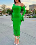 Green Long sleeve Ruffles Dress
