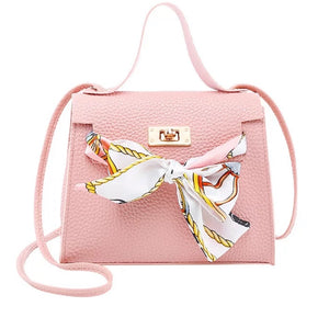 New Solid Color Lychee Pattern Scarf Pouch Shoulder Diagonal Bag Handbag