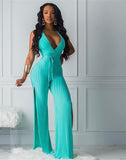 Sexy Side Split Jumpsuit Women 2019 Deep V Neck Rompers