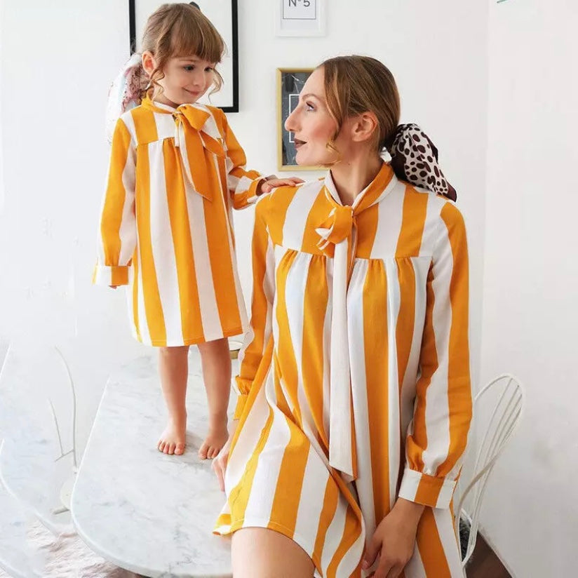 Mommy and Me Family Matching Yellow Striped dress