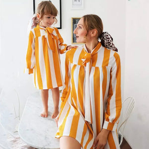 Mommy and Me Family Matching Yellow Striped dress