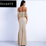 Sexy Elegant V Neck Off Shoulder  Tassel Glitter High Split