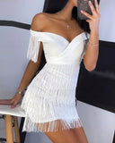 White Fringe Celebrity Evening Runway dress