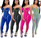 Sexy Striped Patchwork Jumpsuit Fashion Spaghetti Straps Bodycon Romper Fashion