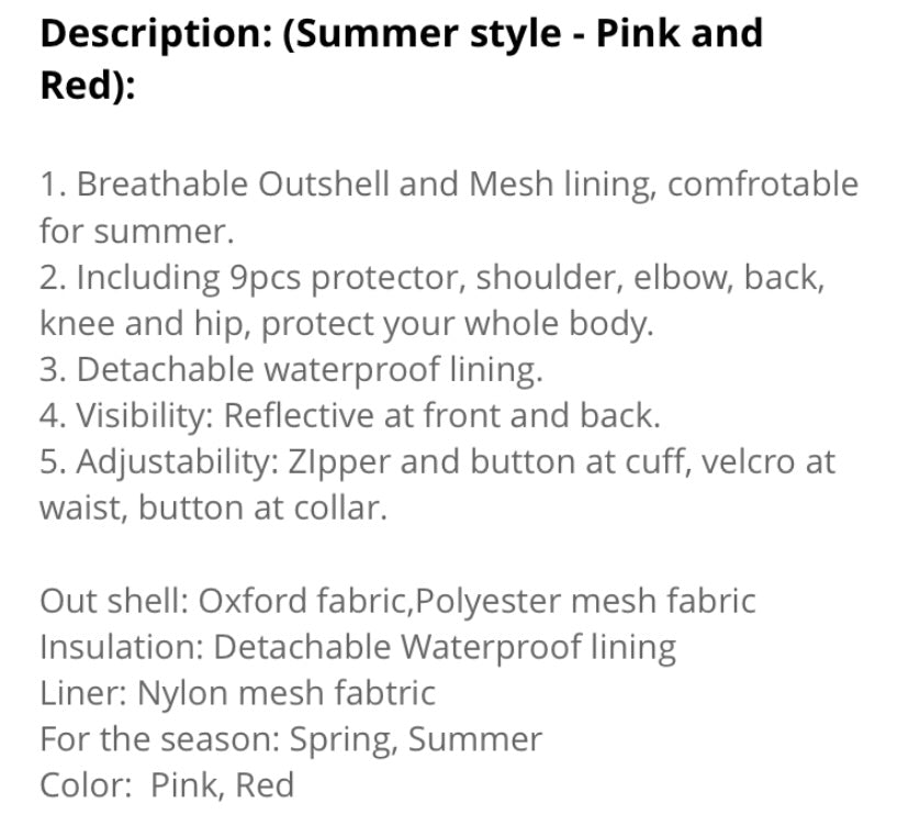 Women Motorcycle waterproof Jacket & Pants