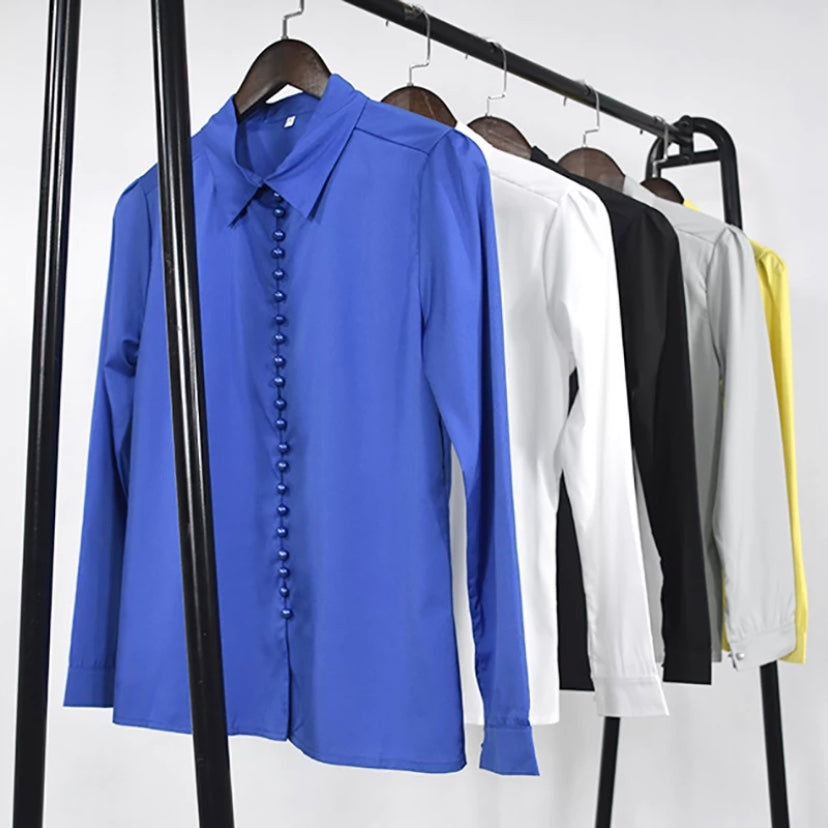 Fashion Casual Solid Color ladies office Tops Sexy Buttons Long sleeve Blouse