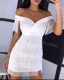 White Fringe Celebrity Evening Runway dress