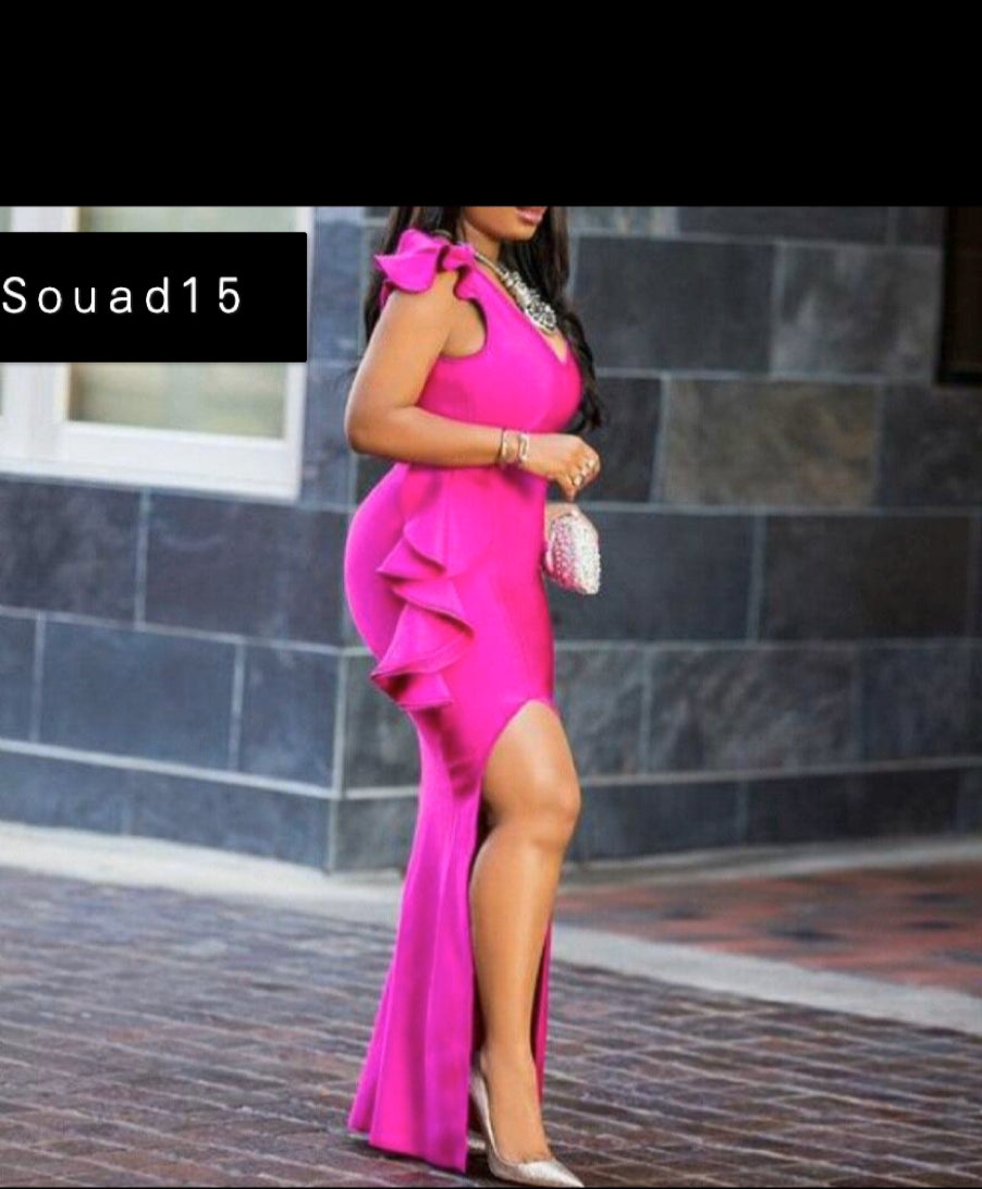 Slit Tight African Dresses for Women with ruffle