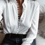 Fashion Casual Solid Color ladies office Tops Sexy Buttons Long sleeve Blouse