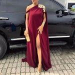 Women Off Shoulder Dress 2022 VONDA Vintage Solid Color Embroidery Long Maxi Dresses Bohemian Sundress Front Fork Party Vestido