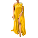 Women Off Shoulder Dress 2022 VONDA Vintage Solid Color Embroidery Long Maxi Dresses Bohemian Sundress Front Fork Party Vestido