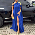 Women Off Shoulder Dress 2022 VONDA Vintage Solid Color Embroidery Long Maxi Dresses Bohemian Sundress Front Fork Party Vestido
