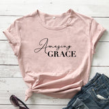 Amazing Grace 100%Cotton T-shirt Scripture Women Christian Tshirt Casual Short Sleeve Jesus Religion Graphic Tees Tops Drop Ship