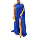 Women Off Shoulder Dress 2022 VONDA Vintage Solid Color Embroidery Long Maxi Dresses Bohemian Sundress Front Fork Party Vestido