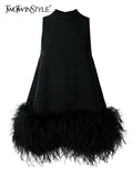 Sleeveless Feather Fur Dress For Women