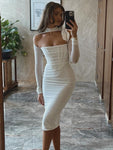 Mesh Long Sleeve Bodycon Midi Dresses for Women
