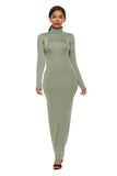 Plus Size S-5XL Long Sleeve Turtleneck Stretchy Long Dress 2019 Summer