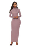 Plus Size S-5XL Long Sleeve Turtleneck Stretchy Long Dress 2019 Summer