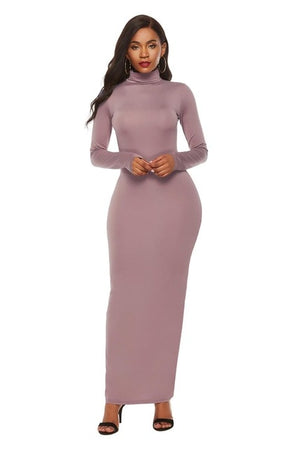 Plus Size S-5XL Long Sleeve Turtleneck Stretchy Long Dress 2019 Summer