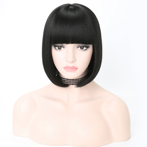 Short Synthetic Bob Wigs With Bangs For Women  Heat Resistant