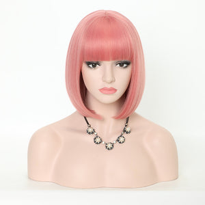 Short Synthetic Bob Wigs With Bangs For Women  Heat Resistant