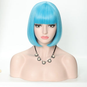 Short Synthetic Bob Wigs With Bangs For Women  Heat Resistant
