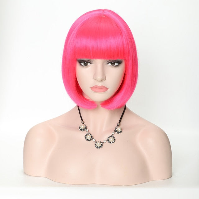 Short Synthetic Bob Wigs With Bangs For Women  Heat Resistant