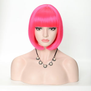 Short Synthetic Bob Wigs With Bangs For Women  Heat Resistant