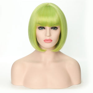 Short Synthetic Bob Wigs With Bangs For Women  Heat Resistant