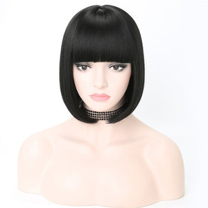Short Synthetic Bob Wigs With Bangs For Women  Heat Resistant