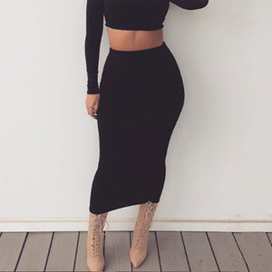 High Waist Pencil Midi Skirt Bodycon Long Skirt Cotton Maxi Skirt