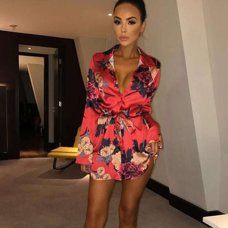 satin romper shirt dress Giving Beverly Hills Satin Button Up Romper Dress