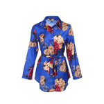 Summer Sexy Women Silk Satin Shirt Dress