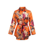 Summer Sexy Women Silk Satin Shirt Dress