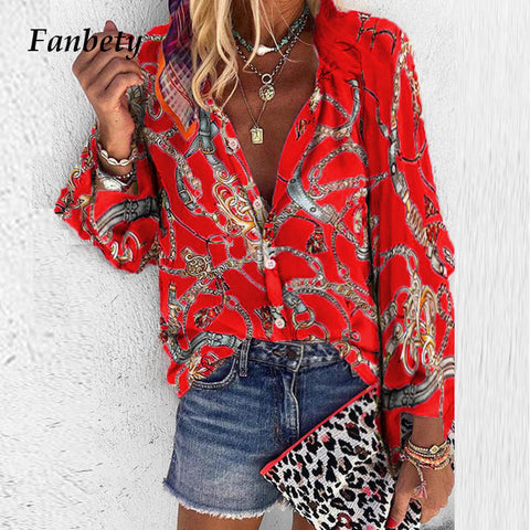 Chains print New Tops Blouse plus size