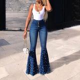 Women Sexy Big Flare Jeans Pearl
